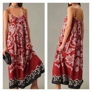 Anthropologie Dress Women's Medium Square Neck Pleated Maxi Boho Tomato Girl